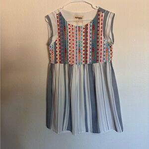 Savanna Jane White, Blue & Multicolor Striped Embroidered Dress